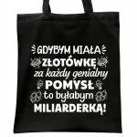 Torba bawełniana czarna na zakupy Dzień Kobiet Dla Kobiety Prezent
