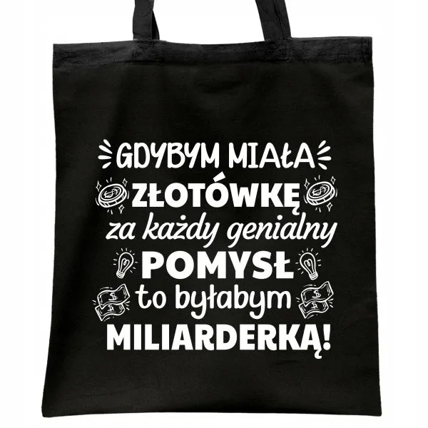 Torba bawełniana czarna na zakupy Dzień Kobiet Dla Kobiety Prezent