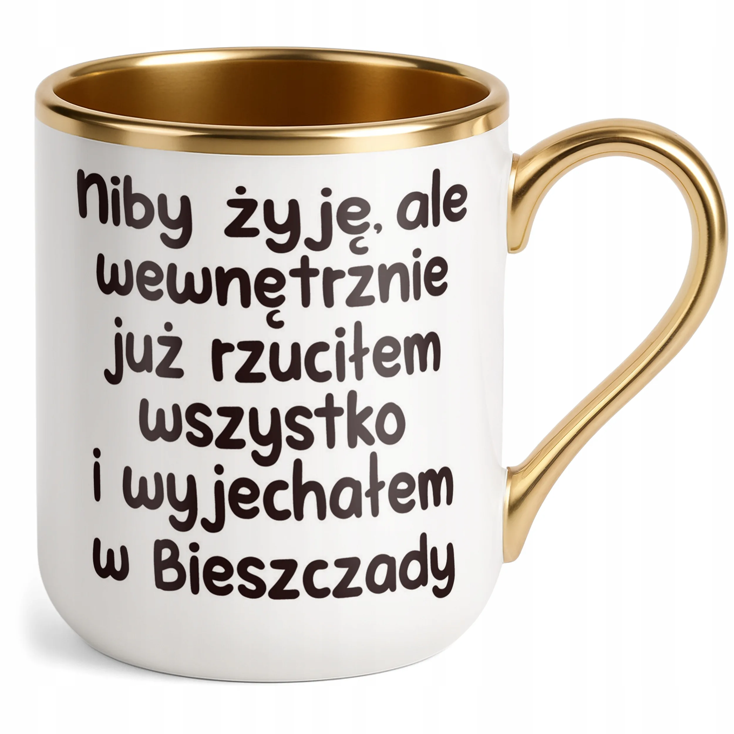 Kubek Premium Złoty Niby Żyję Ale Wewnętrznie Śmieszny Zabawny Prezent