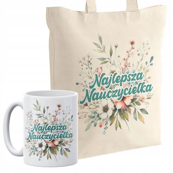 Zestaw kubek + torba z dnem Najlepsza Nauczycielka Dzień Nauczyciela