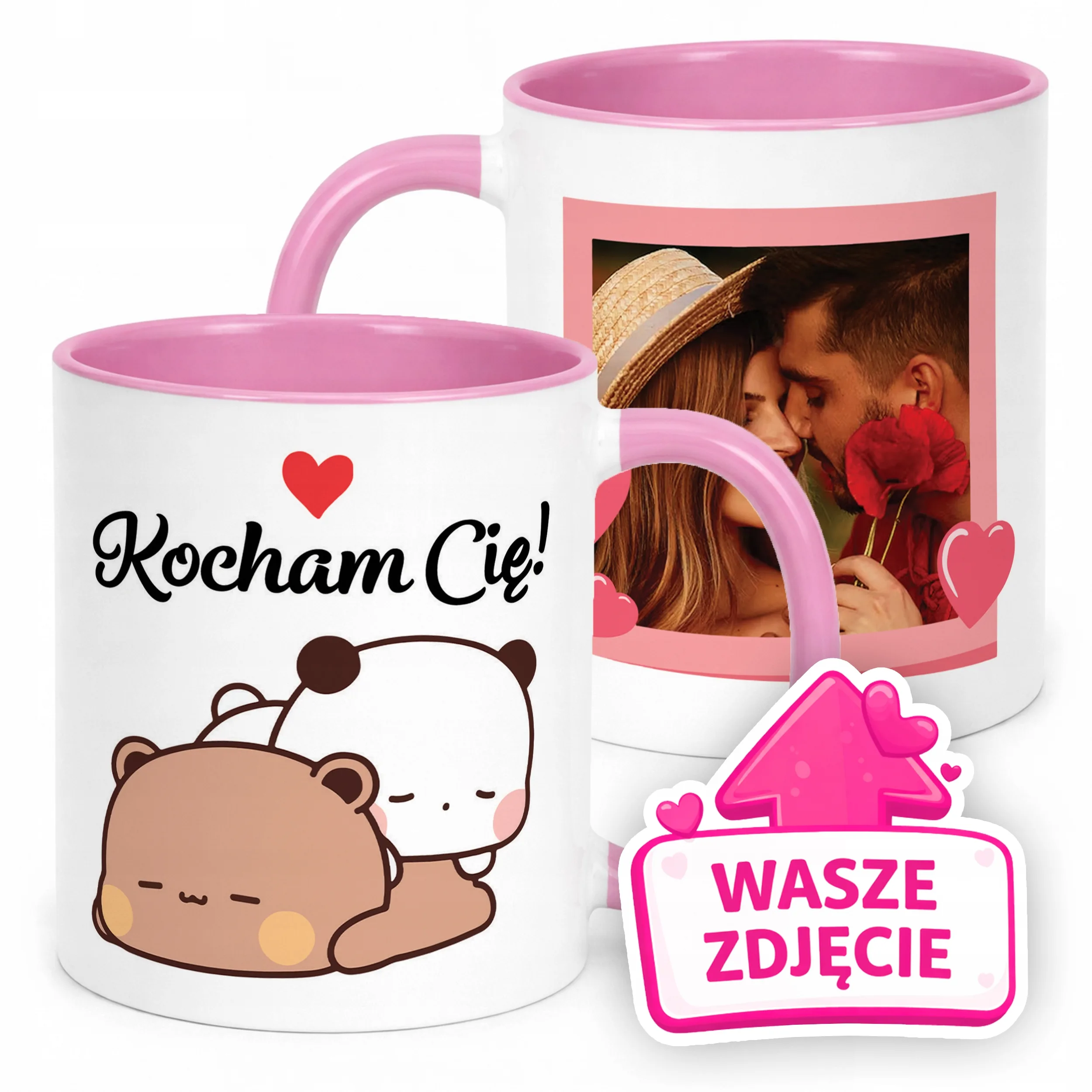 Kubek Różowy Z Własnym Zdjęciem Serce Walentynki Prezent Upominek