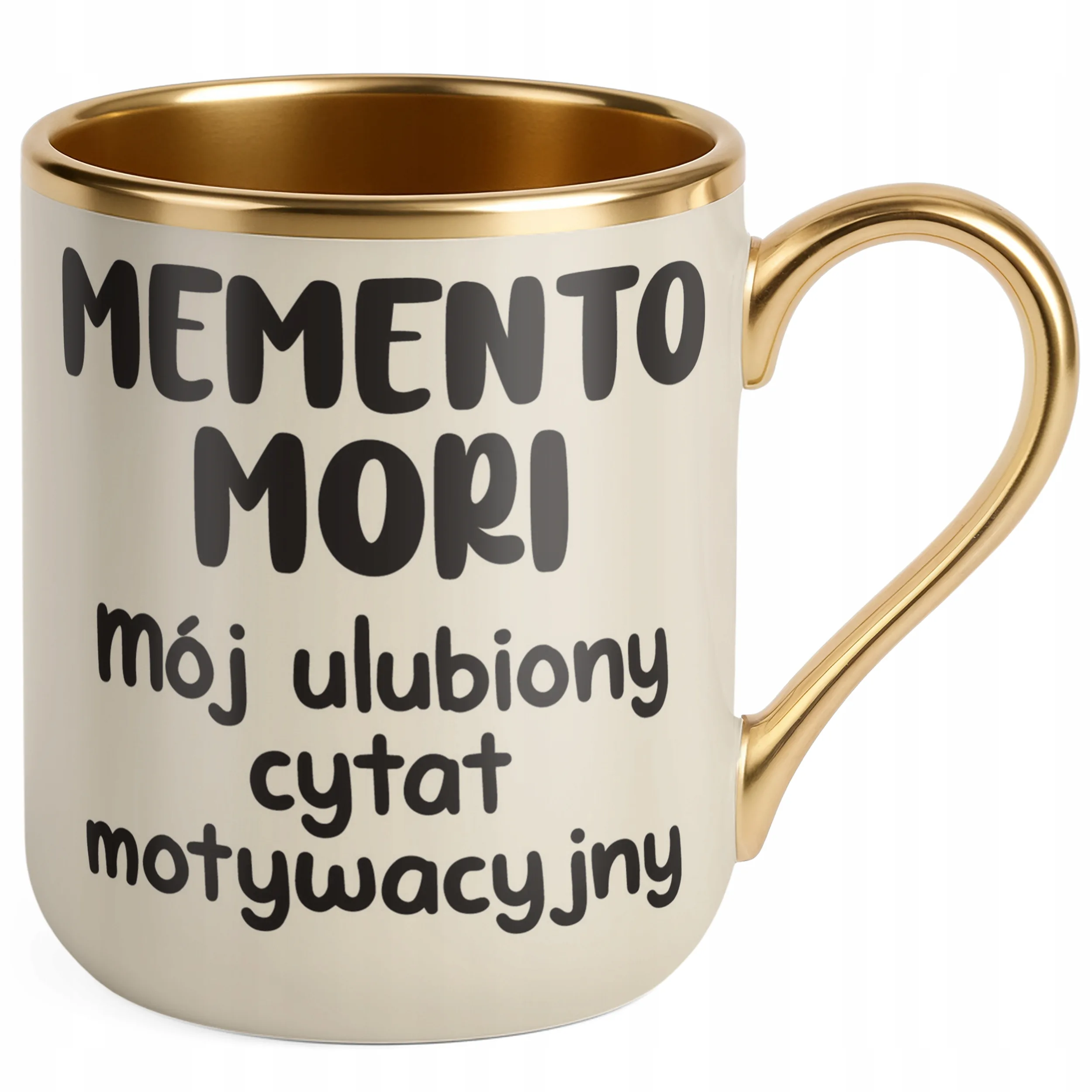 Kubek Premium Złoty Ecru Memento Mori Cytat Motwywacyjny Śmieszny Zabawny