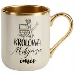Kubek Premium Złoty Ecru Personalizowany Królowa Makijażu