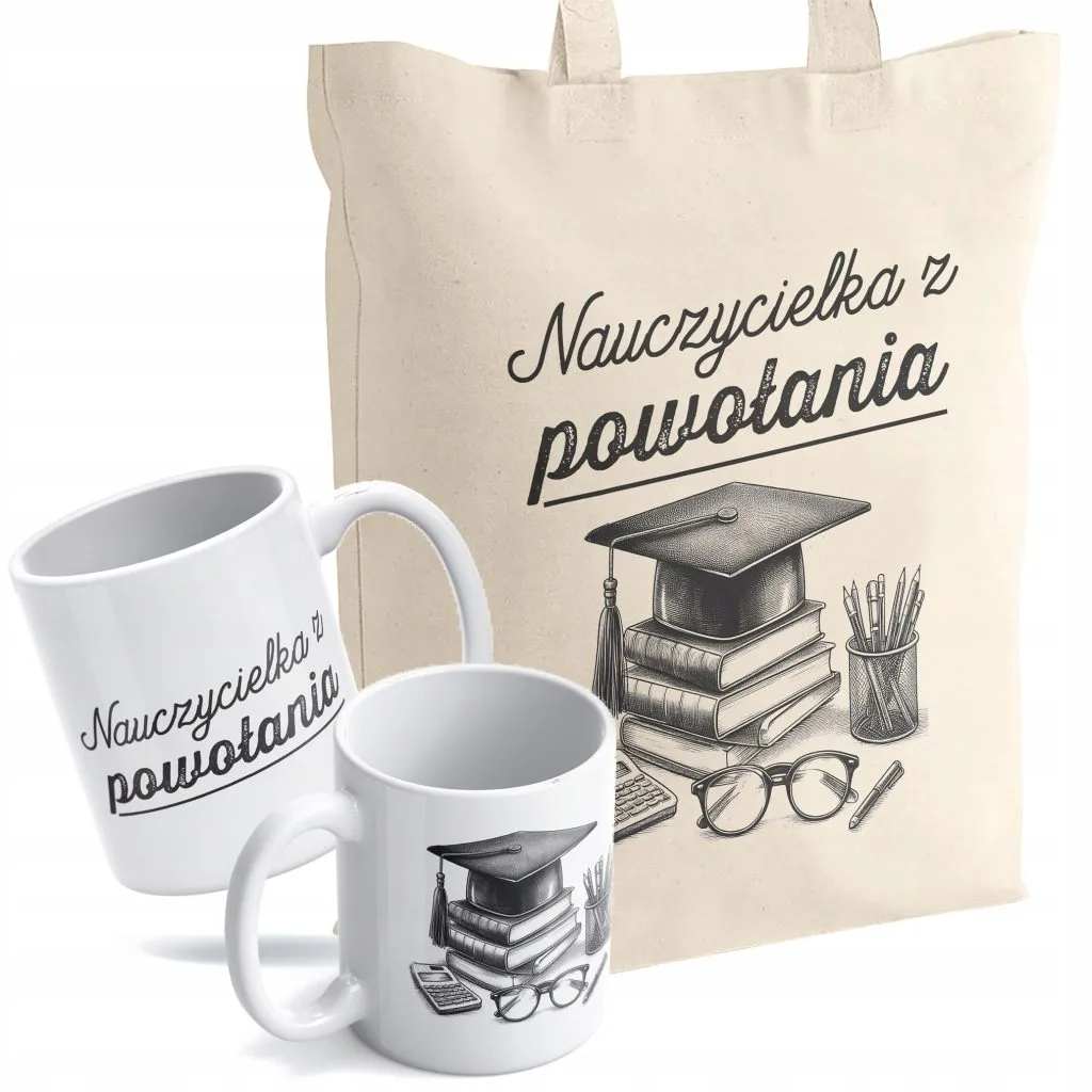 Zestaw kubek + torba z dnem Nauczycielka z Powołania Dzień Nauczyciela