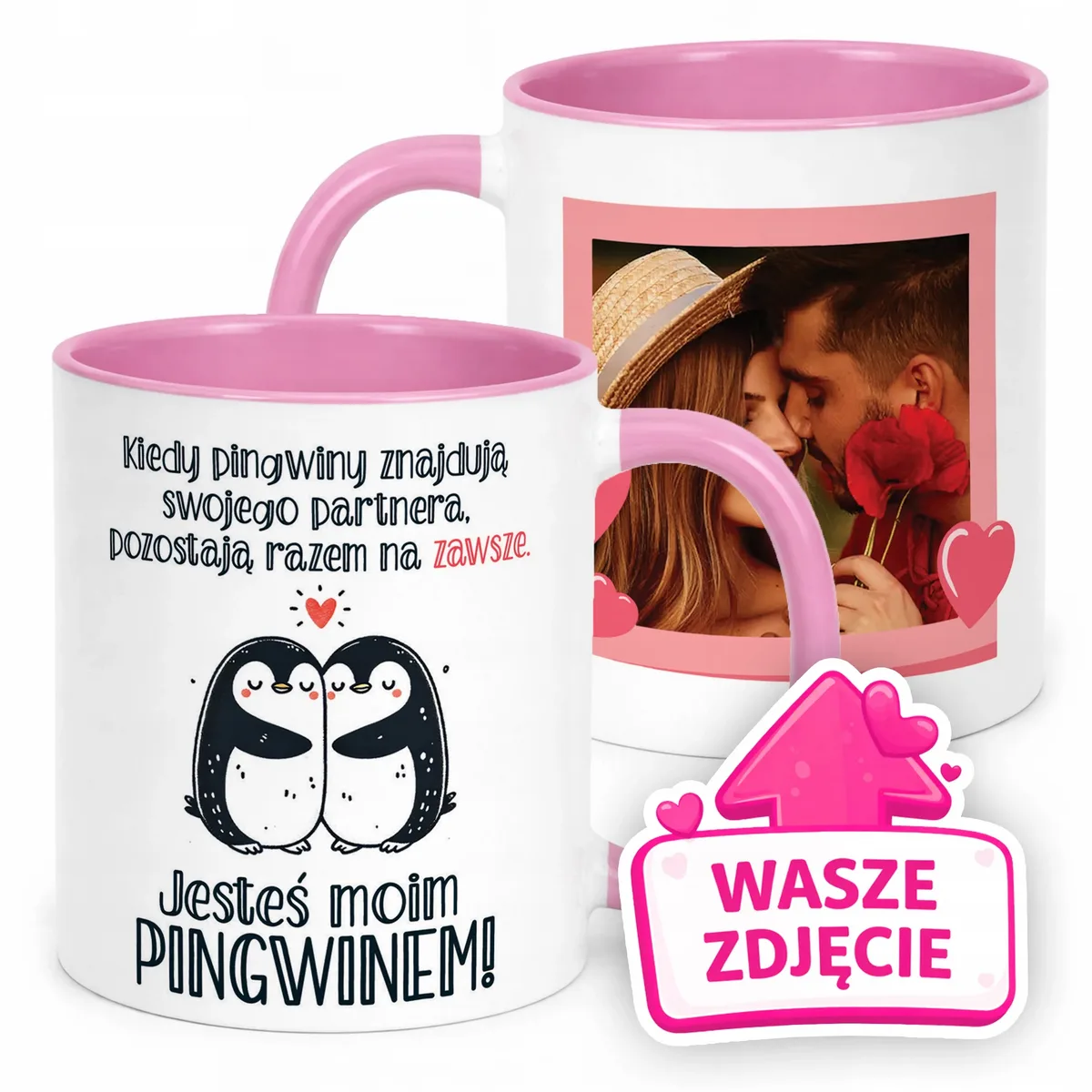 Kubek Różowy Z Własnym Zdjęciem Serce Walentynki Prezent Upominek