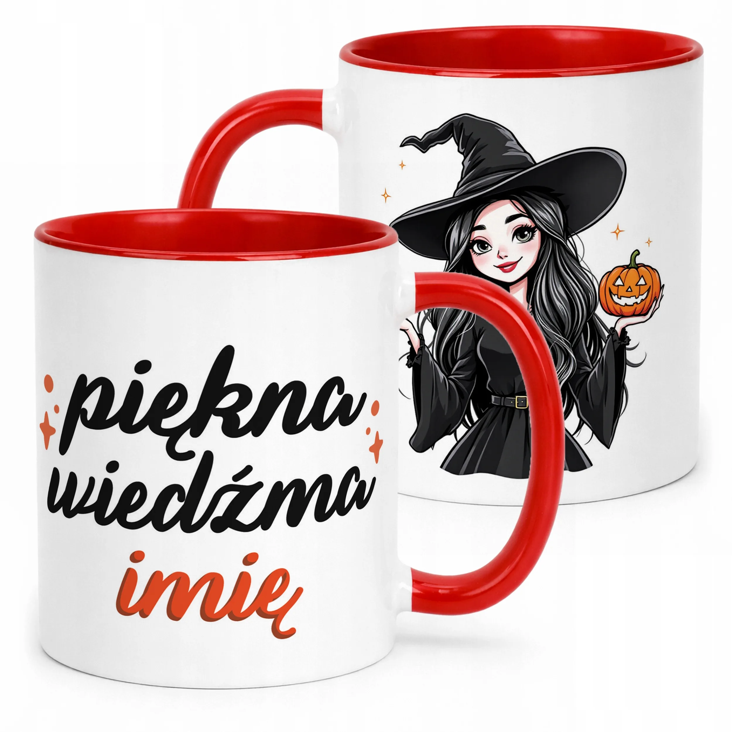 Kubek Czerwony Personalizowany Jesienny Piękna Wiedźma Prezent Upominek