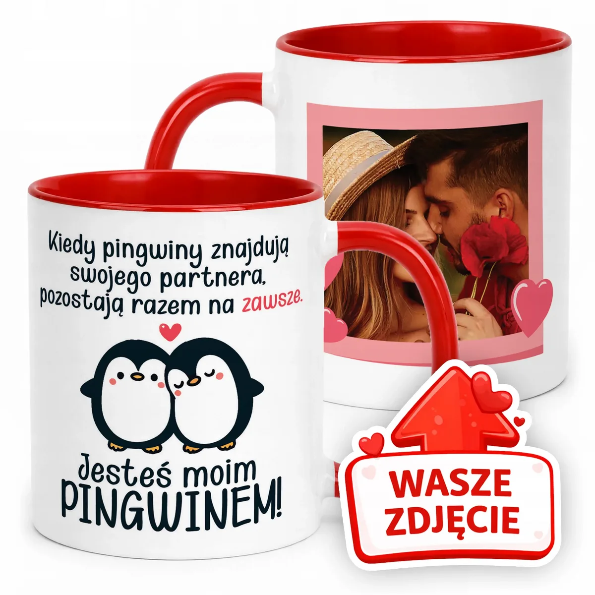 Kubek Czerwony Z Własnym Zdjęciem Serce Walentynki Prezent Upominek