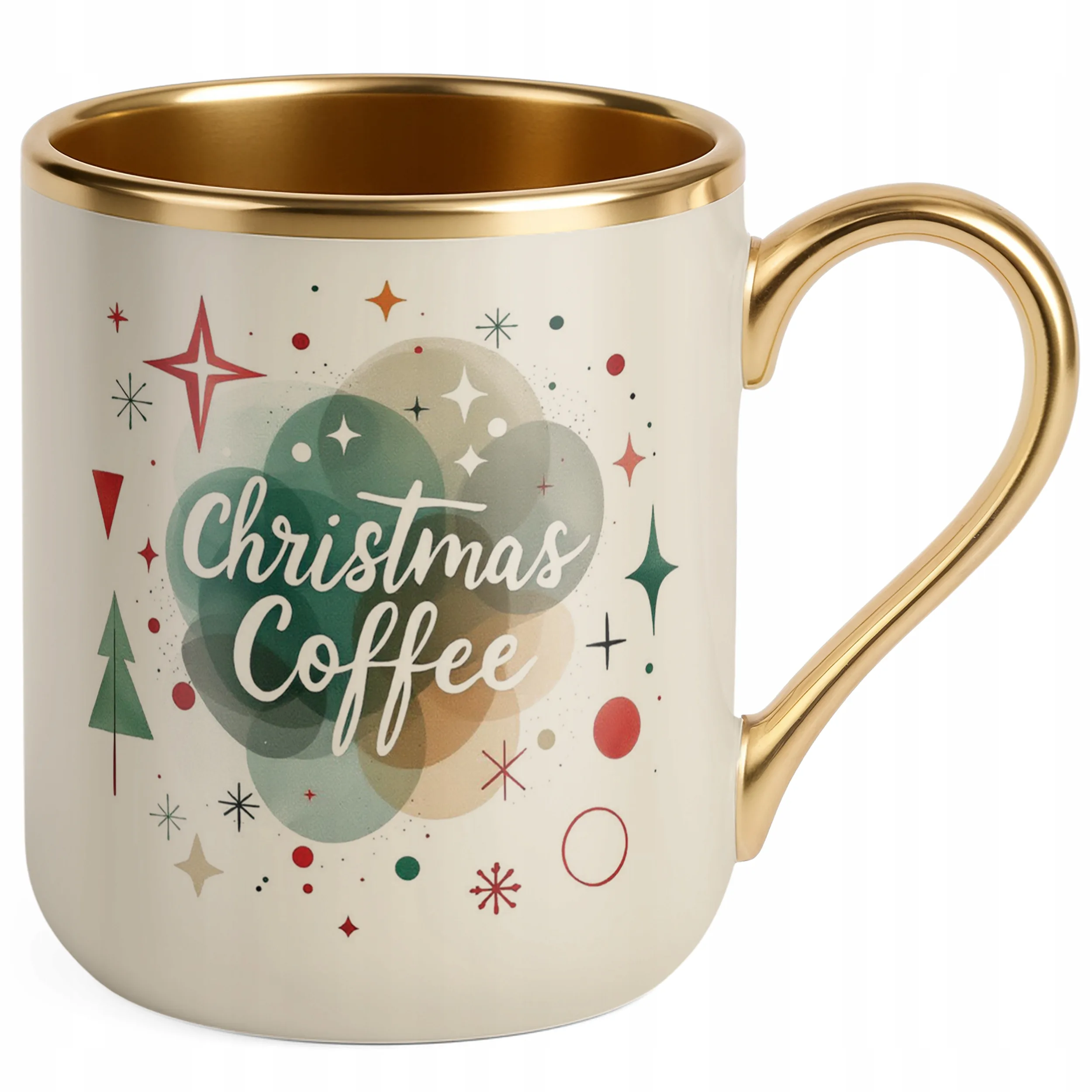 Kubek Premium Złoty Ecru Świąteczny Christmas Coffee Boże Narodzenie
