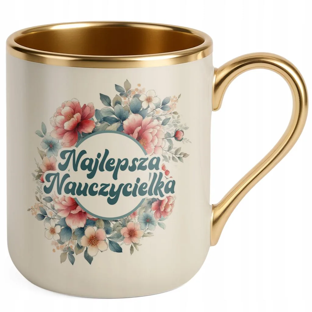 Kubek Premium Złoty Ecru Dzień Nauczyciela Dla Nauczycielki Prezent