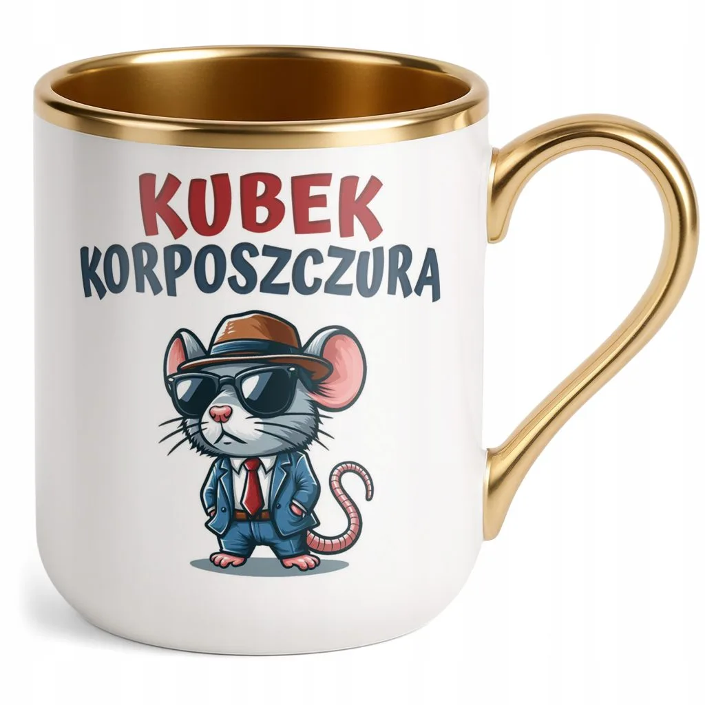 Kubek Premium Złoty Kubek Korposzczura Praca Korporacja Zabawny