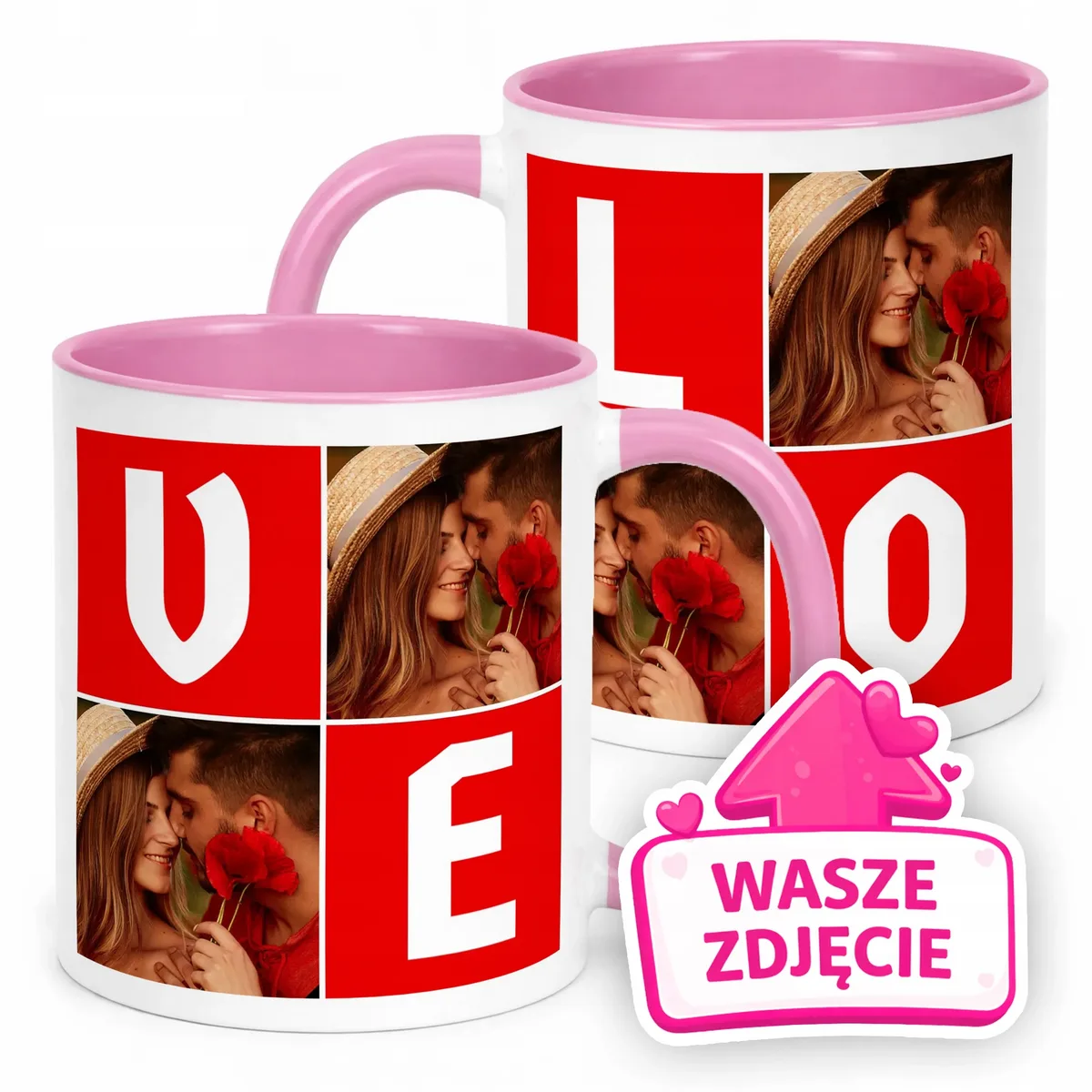 Kubek Różowy Z Własnym Zdjęciem Serce Walentynki Prezent Upominek