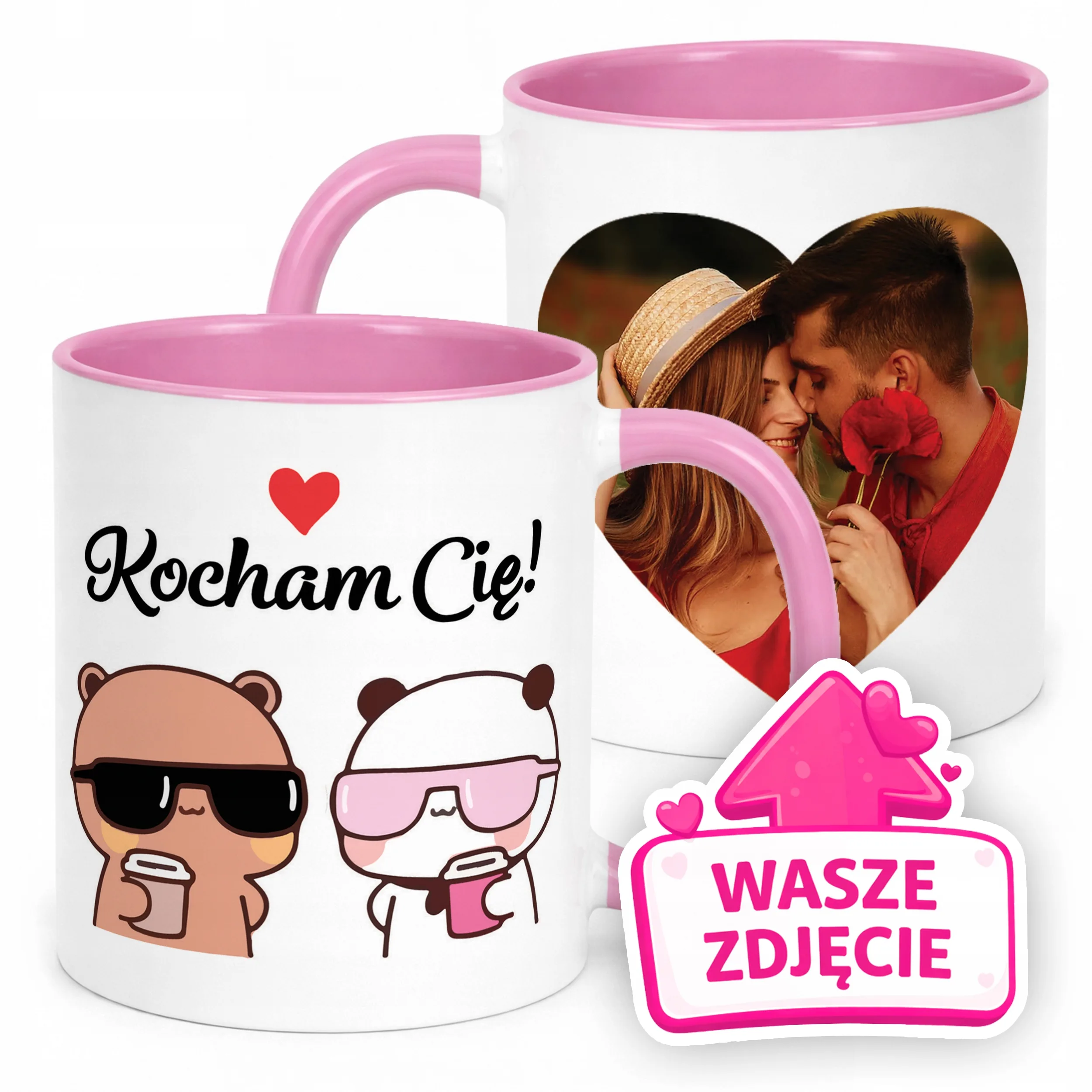 Kubek Różowy Z Własnym Zdjęciem Serce Walentynki Prezent Upominek