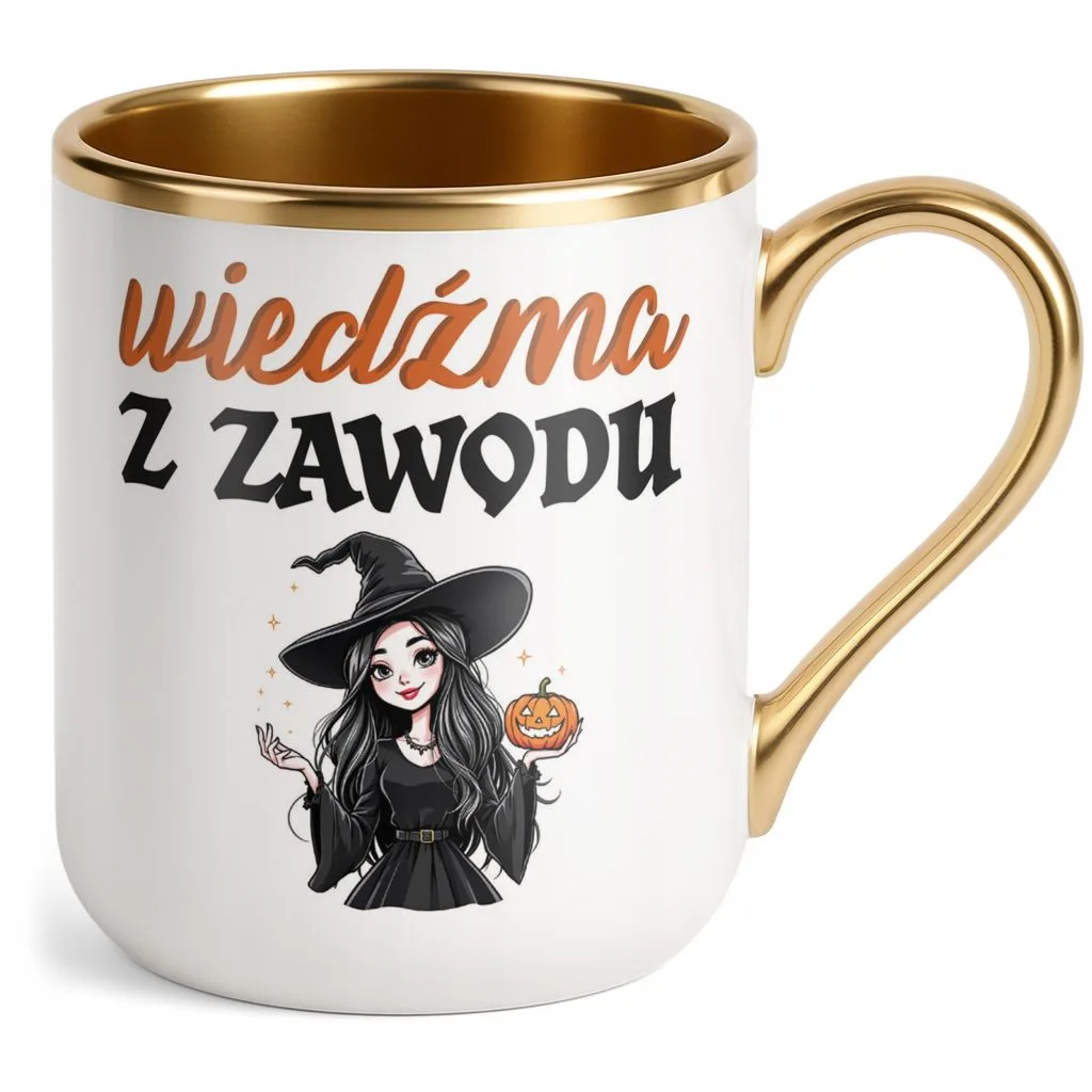 Kubek Premium Złoty Halloween Wiedźma Z Zawodu Dla Kobiety Prezent
