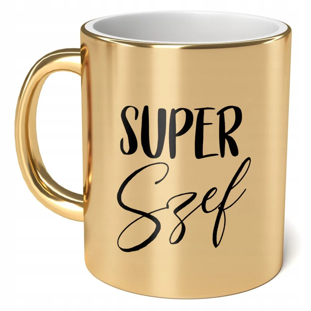 Kubek Złoty ceramiczny 330ml Super Szef Dla Szefa Prezent Upominek