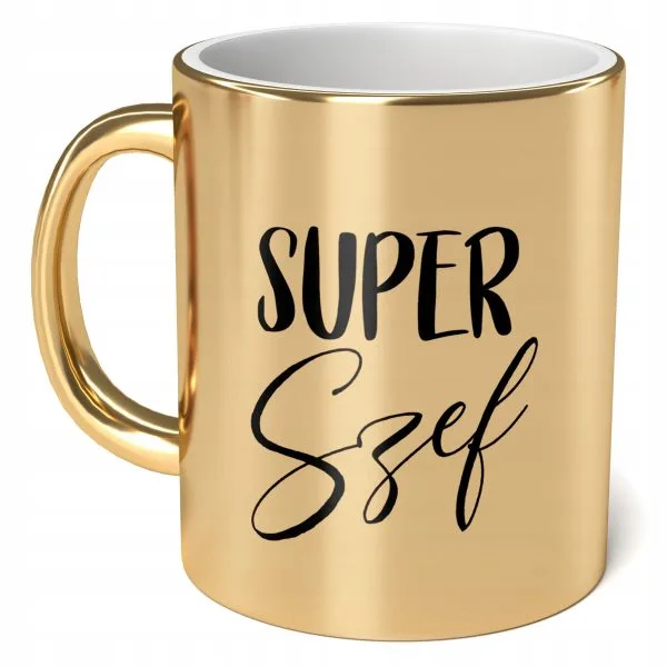 Kubek Złoty ceramiczny 330ml Super Szef Dla Szefa Prezent Upominek