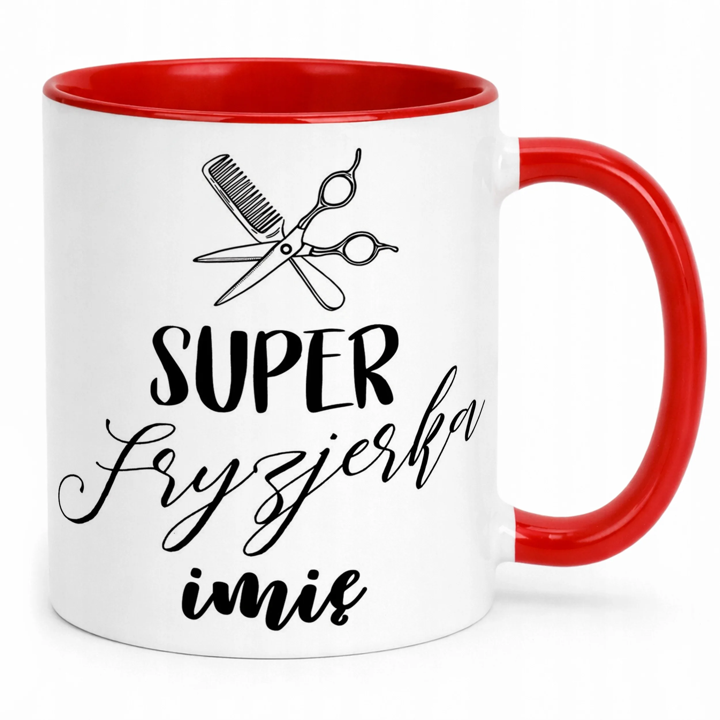 Kubek Czerwony Personalizowany Super Fryzjerka Dla Fryzjerki Prezent