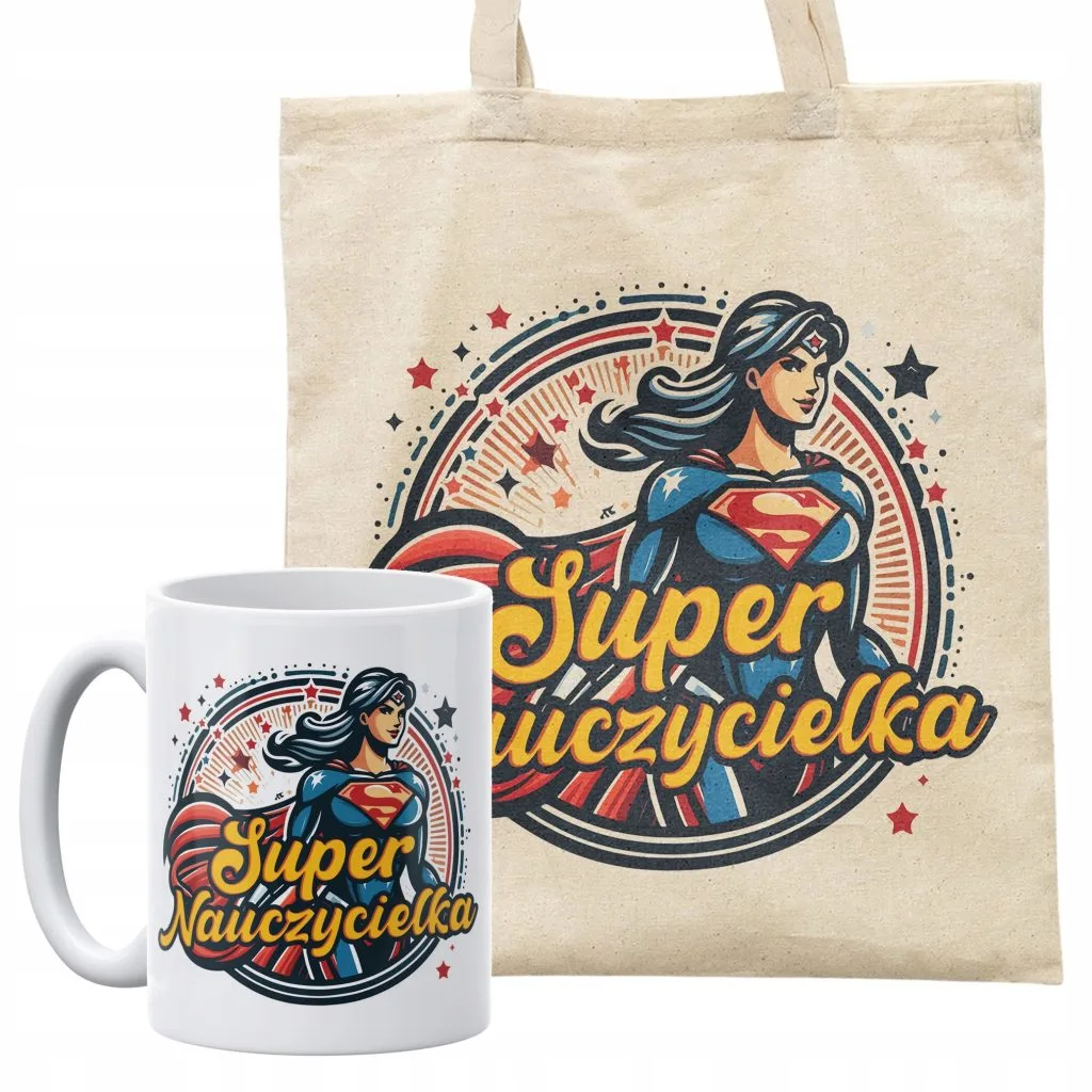 Zestaw kubek + torba Super Nauczycielka Dzień Nauczyciela Prezent Upominek