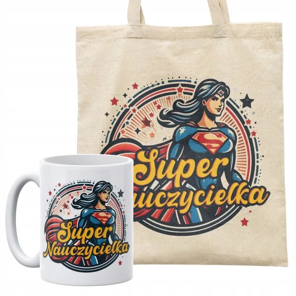 Zestaw kubek + torba Super Nauczycielka Dzień Nauczyciela Prezent Upominek