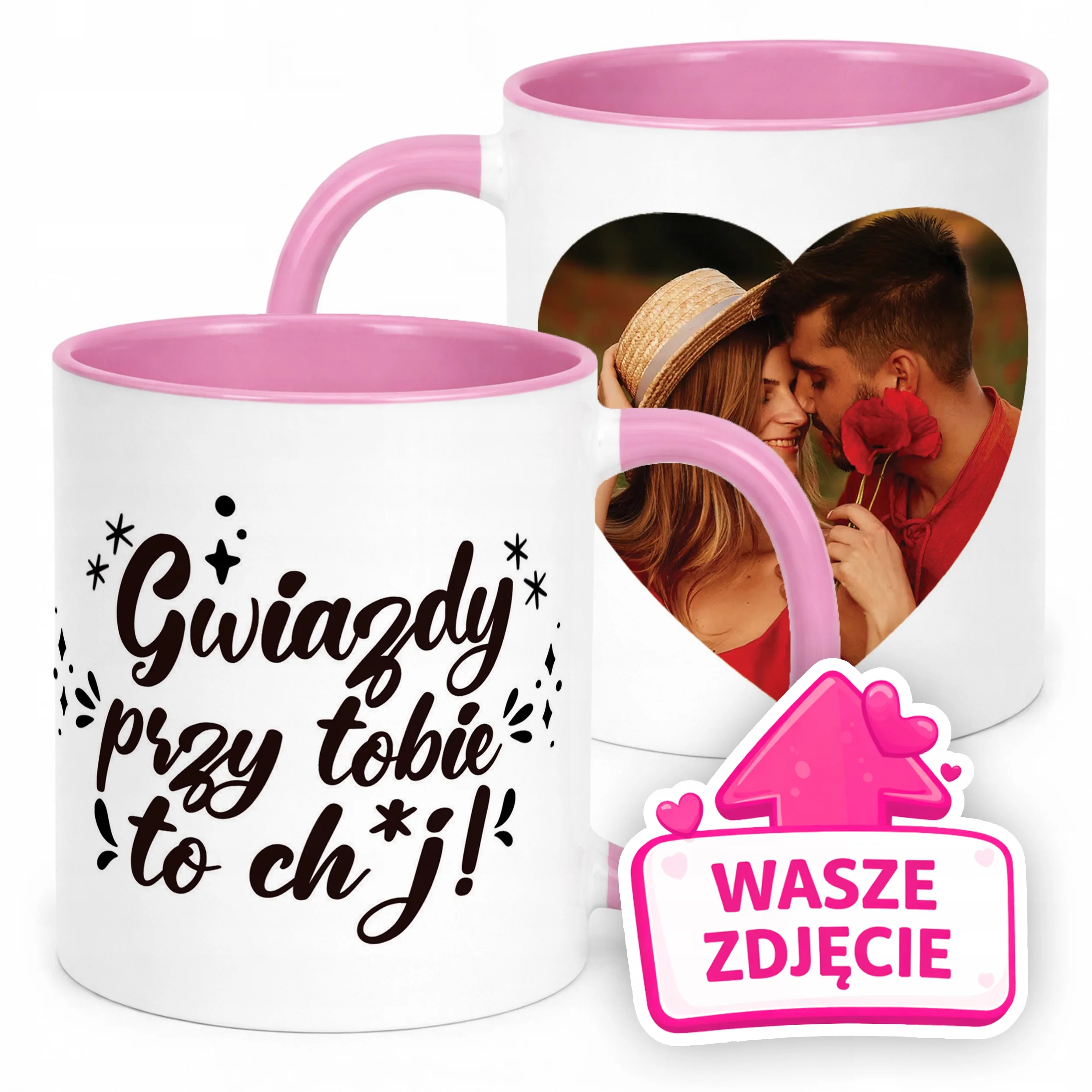 Kubek Różowy Z Własnym Zdjęciem Serce Walentynki Prezent Upominek