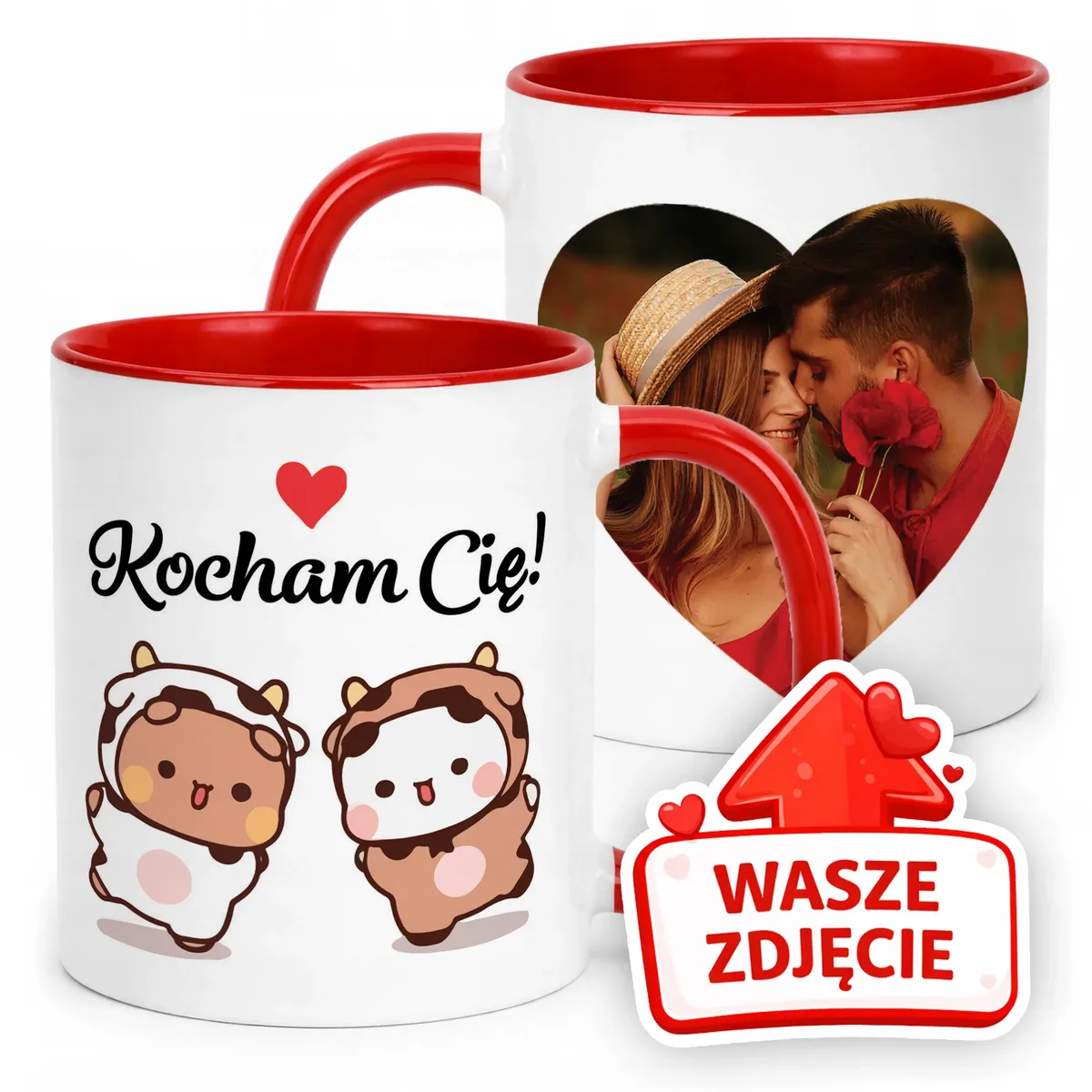 Kubek Czerwony Z Własnym Zdjęciem Serce Walentynki Prezent Upominek