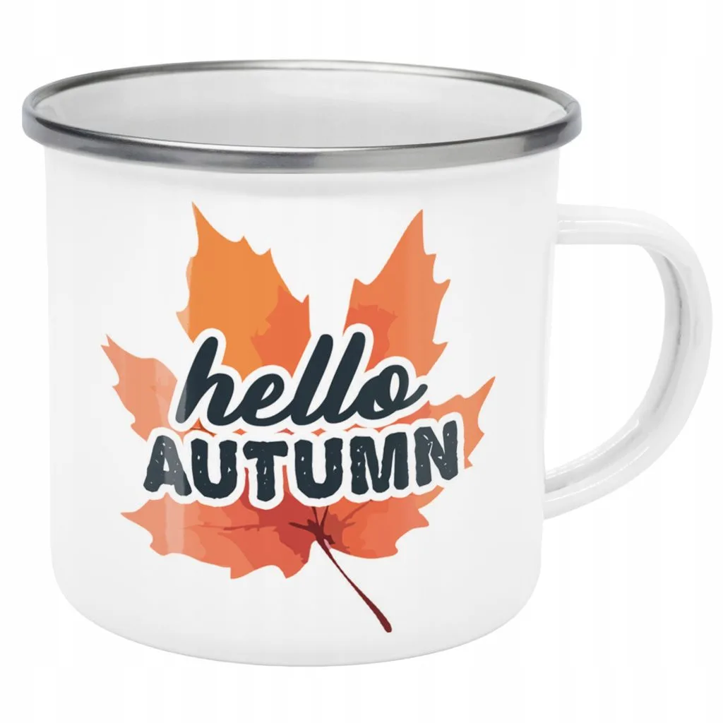 Emaliowany Kubek Garnuszek Jesienny Jesień Hello Autumn Liść Prezent