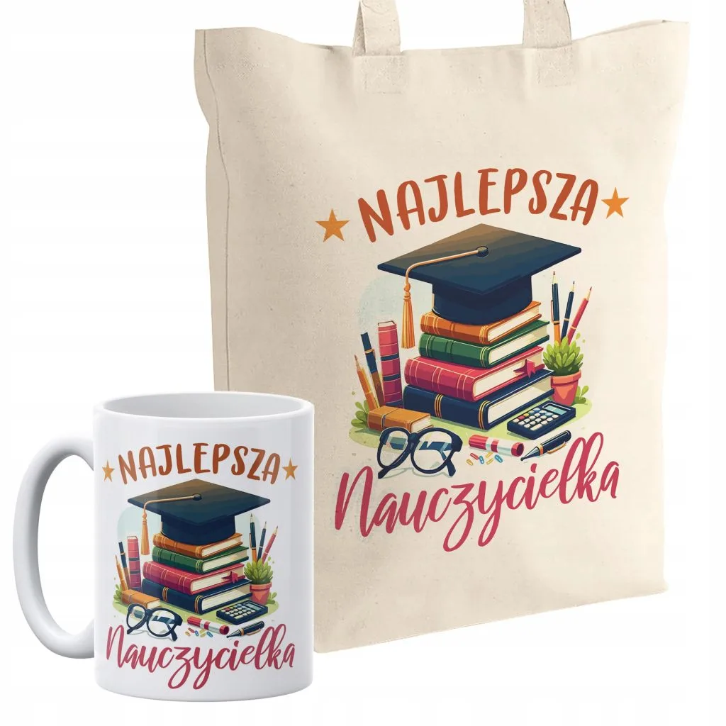 Zestaw kubek + torba z dnem Najlepsza Nauczycielka Dzień Nauczyciela