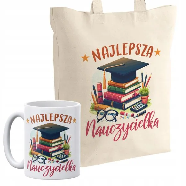 Zestaw kubek + torba z dnem Najlepsza Nauczycielka Dzień Nauczyciela