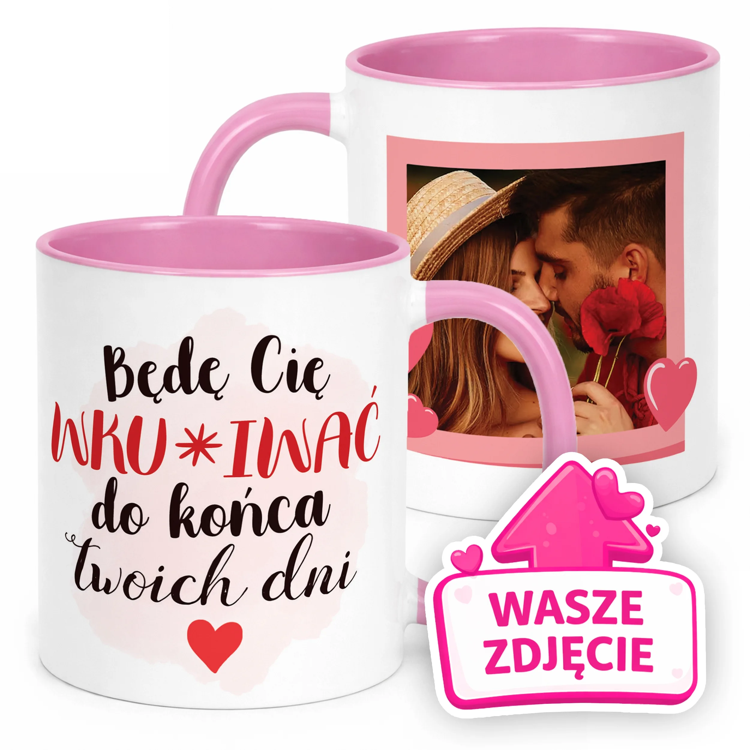 Kubek Różowy Z Własnym Zdjęciem Serce Walentynki Prezent Upominek
