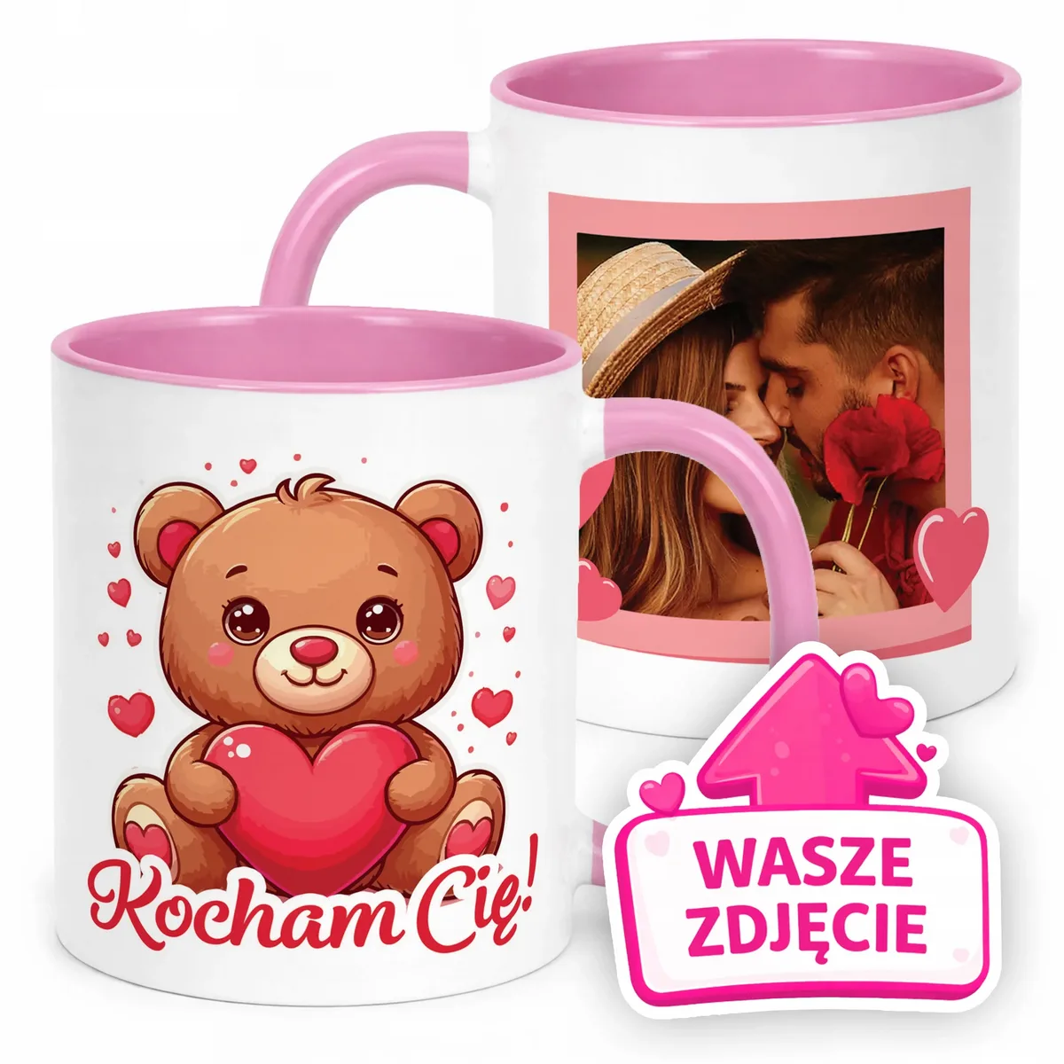 Kubek Różowy Z Własnym Zdjęciem Serce Walentynki Prezent Upominek