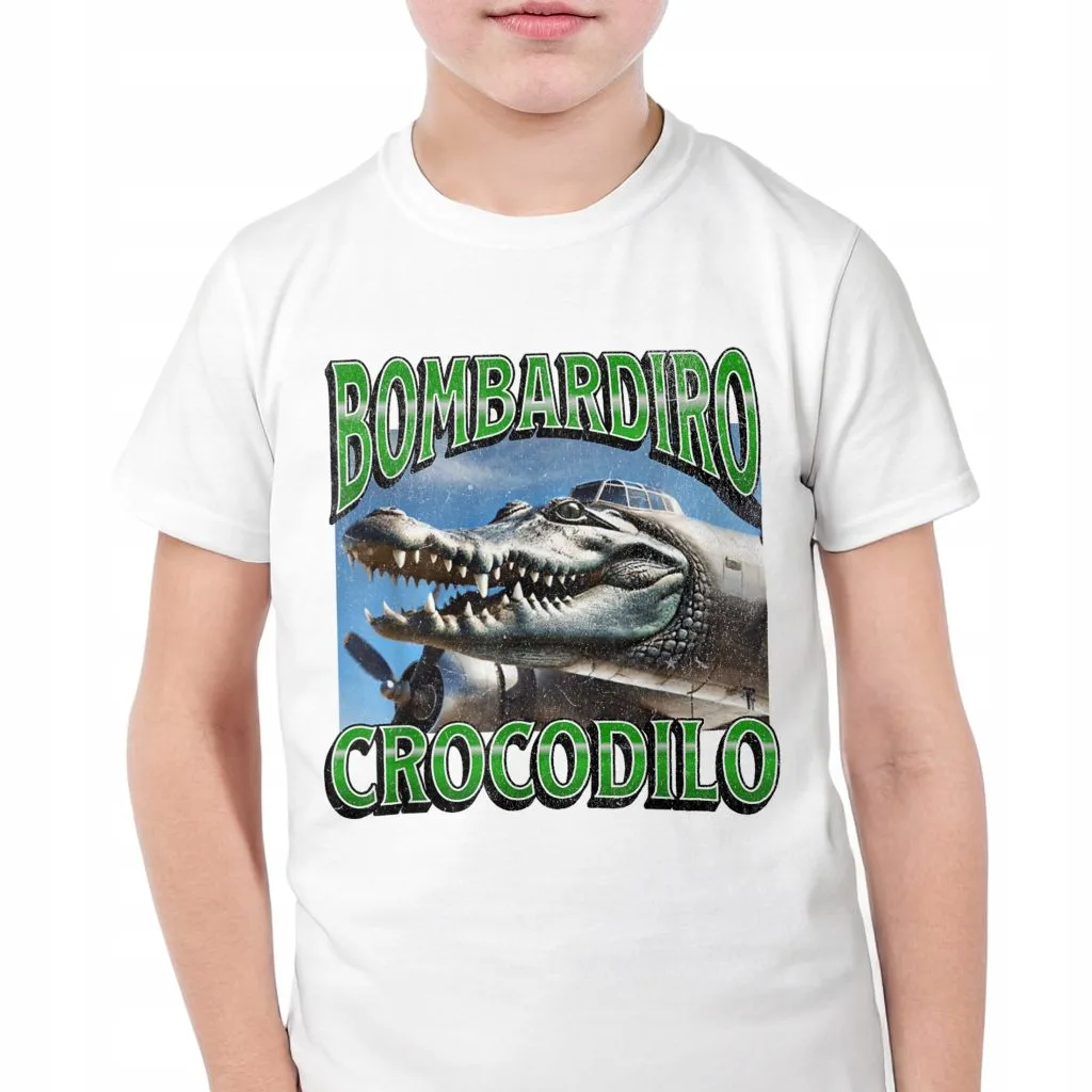 Koszulka biała dziecięca Bombardino Crocodilo viral tiktok brainrot