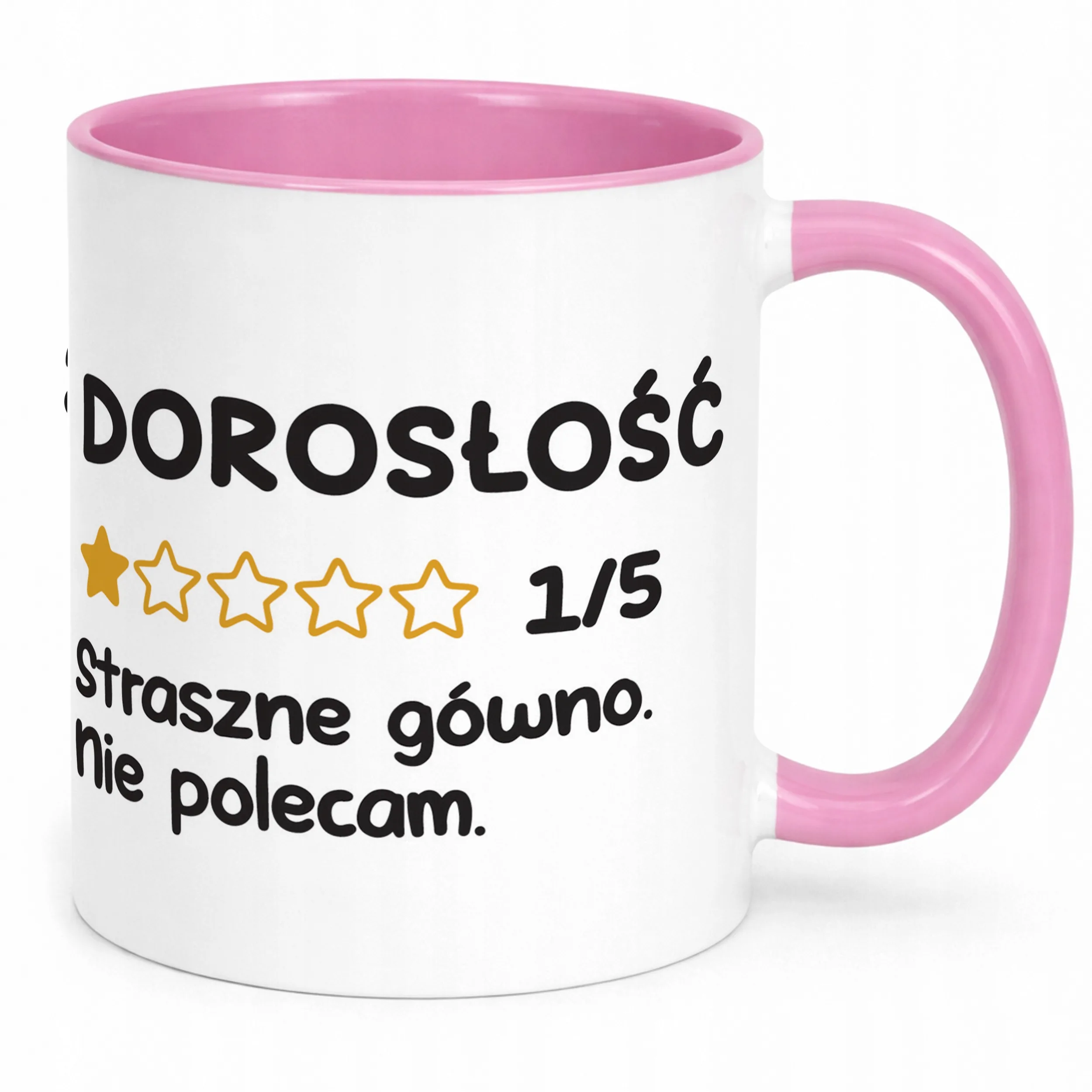 Kubek Różowy Dorosłość Nie Polecam Śmieszny Zabawny Prezent