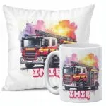 Zestaw Personalizowany Kubek + Poduszka 38×38 cm Dla Strażaka Wóz Strażacki