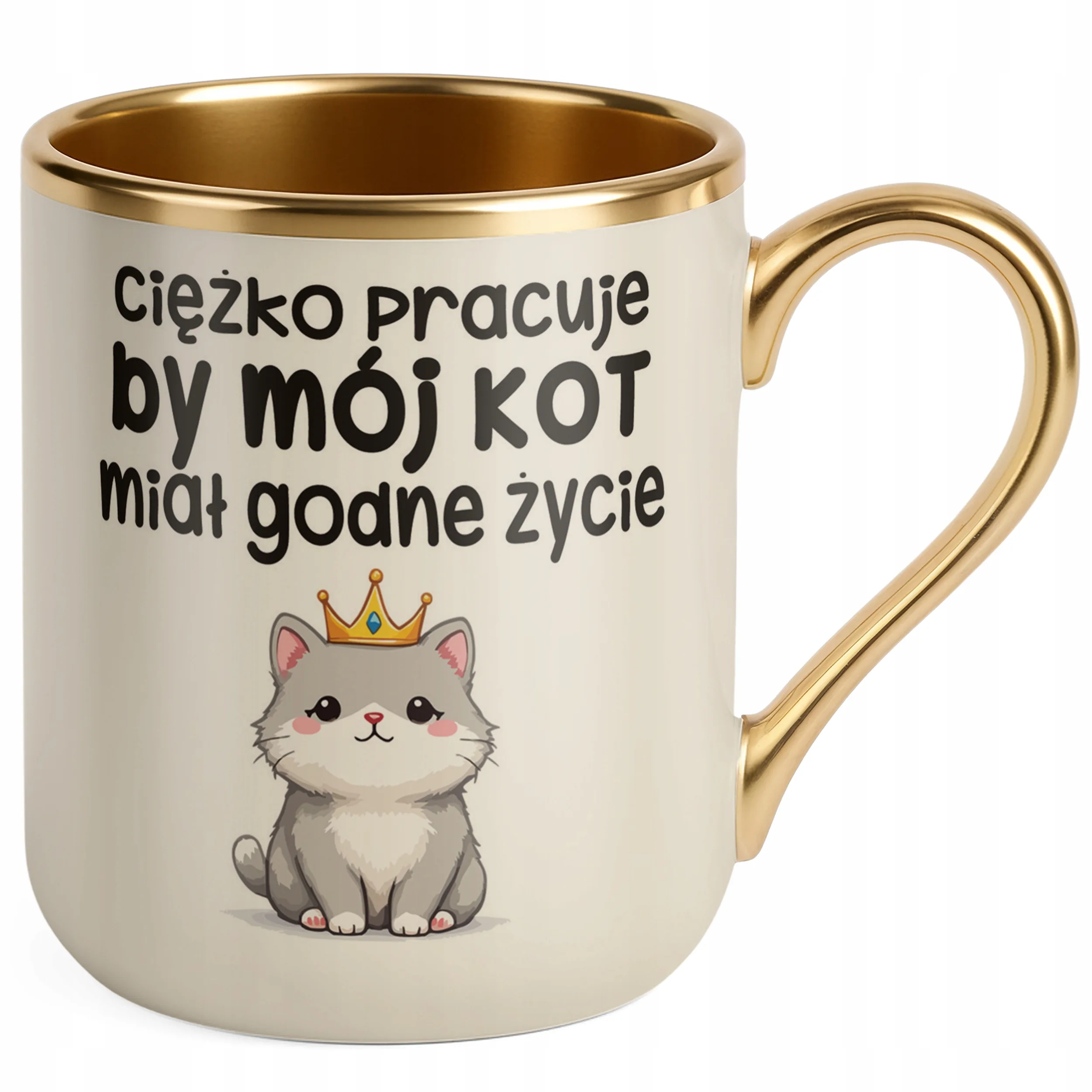 Kubek Premium Złoty Ecru Ciężko Pracuję By Mój Kot Śmieszny Zabawny