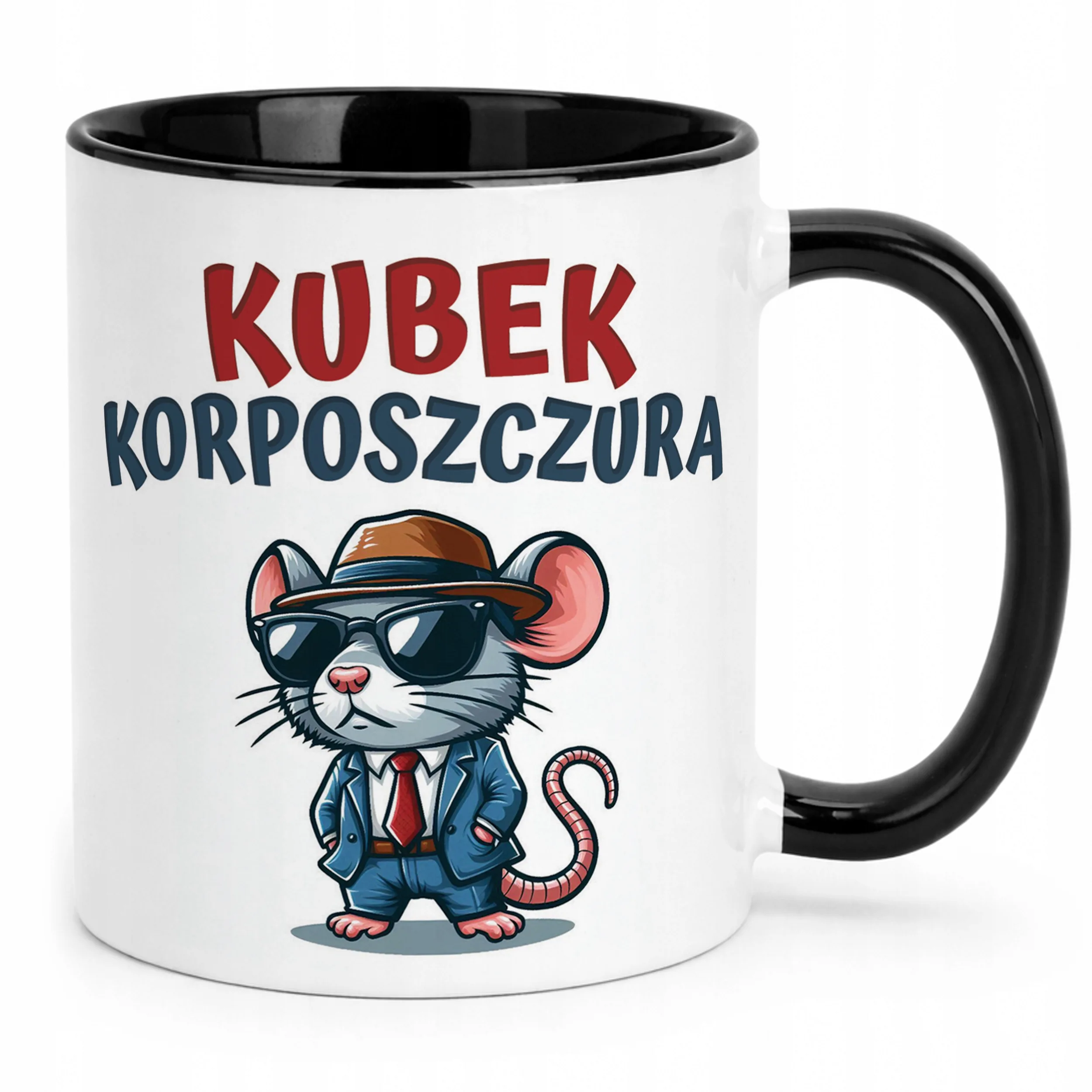 Kubek Czarny Kubek Korposzczura Praca Korporacja Zabawny Prezent