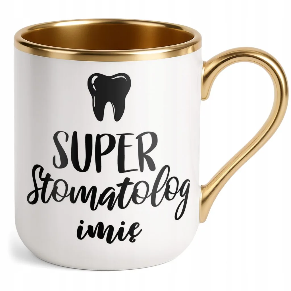 Kubek Premium Złoty Personalizowany Super Stomatolog Prezent Upominek