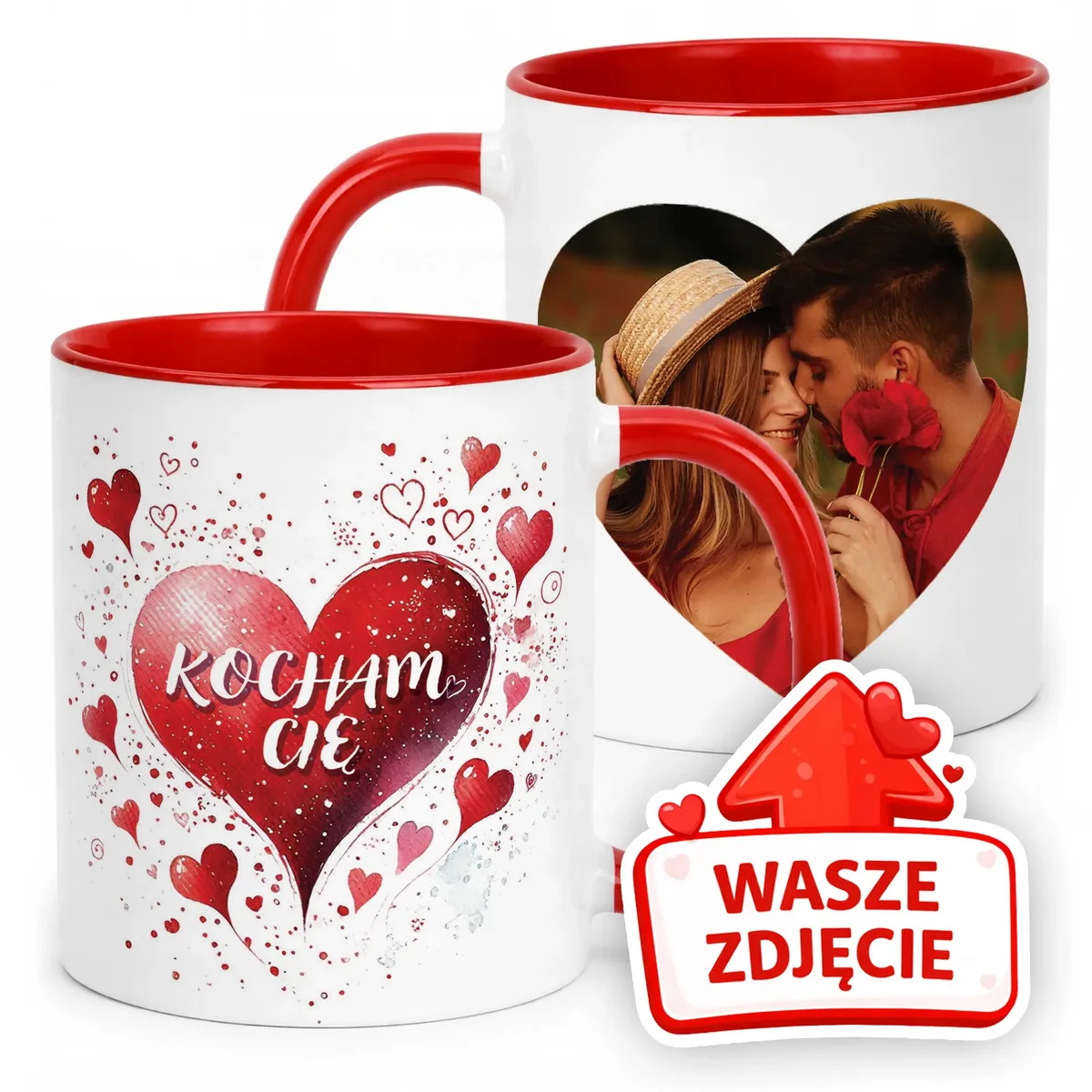 Kubek Czerwony Z Własnym Zdjęciem Serce Walentynki Prezent Upominek