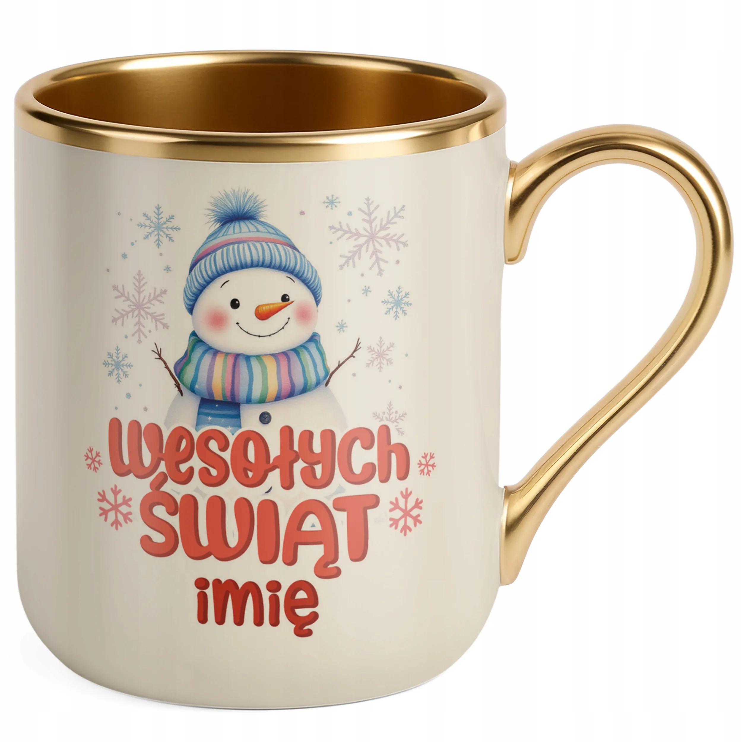 Kubek Premium Złoty Ecru Personalizowany Świąteczny Boże Narodzenie Prezent