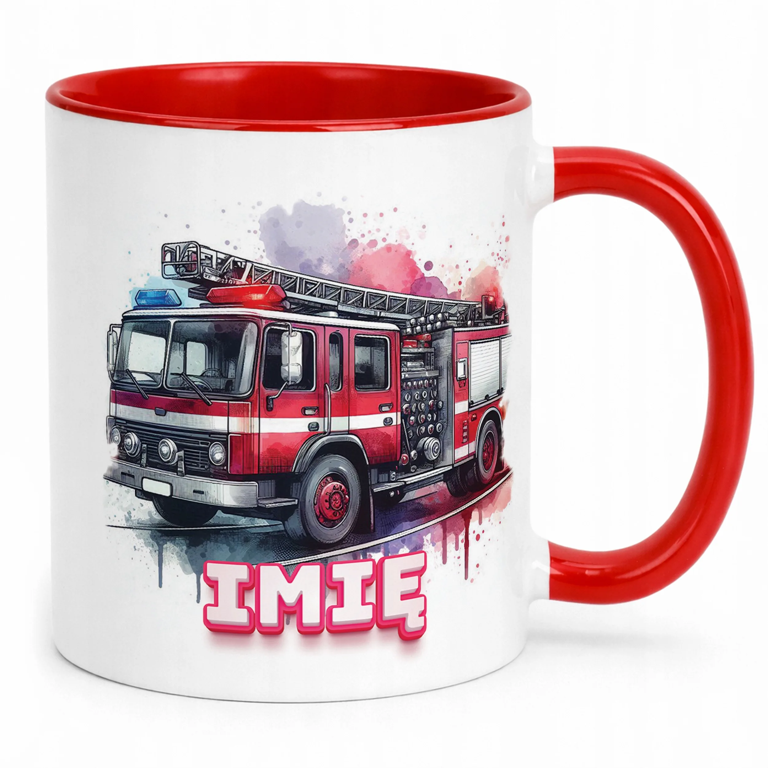 Kubek Czerwony Personalizowany Dla Strażaka Wóz Strażacki Prezent