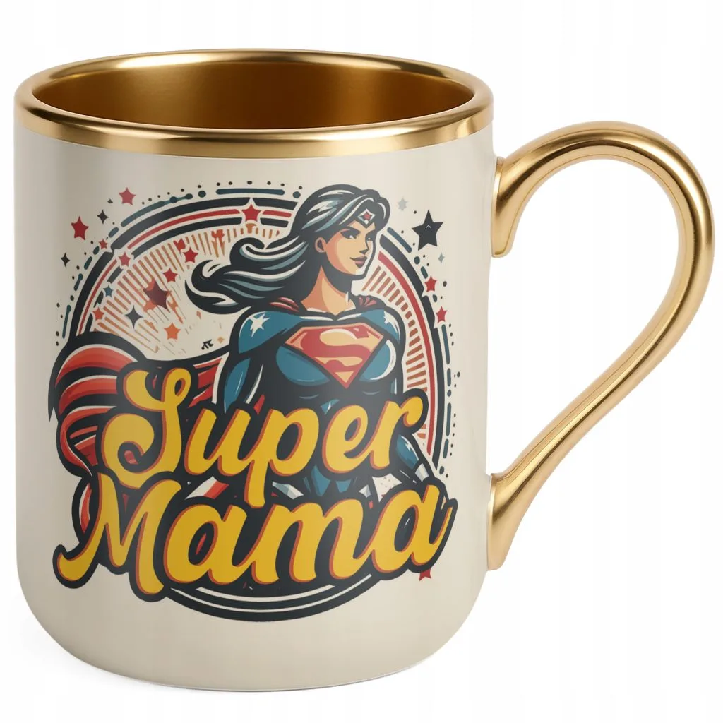 Kubek Premium Złoty Ecru Dzień Matki Dla Mamy Prezent Upominek Super Mama