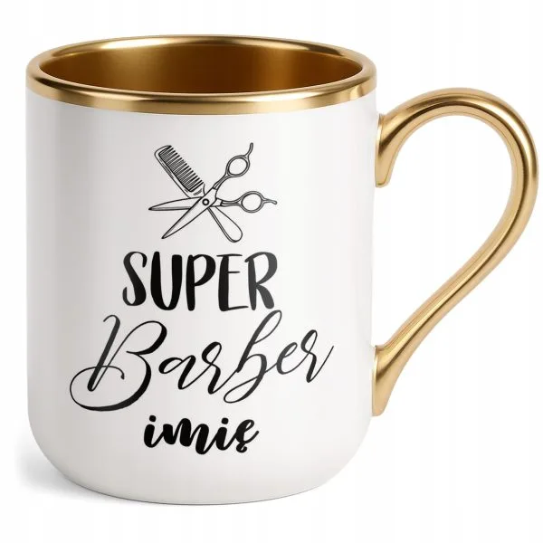 Kubek Premium Złoty Personalizowany Super Barber Dla Barbera Prezent