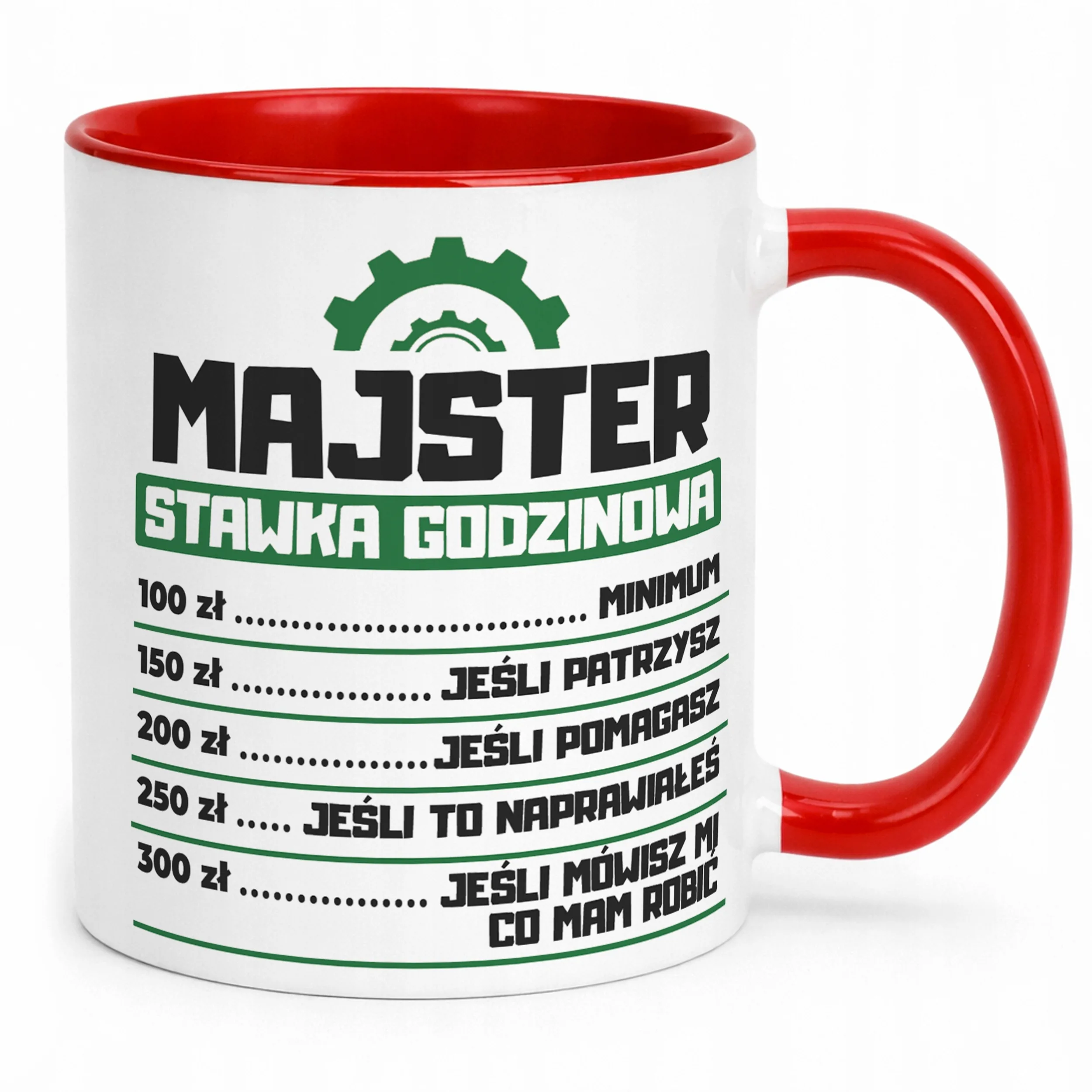 Kubek Czerwony Majster Stawka Godzinowa Zabawny Prezent Upominek