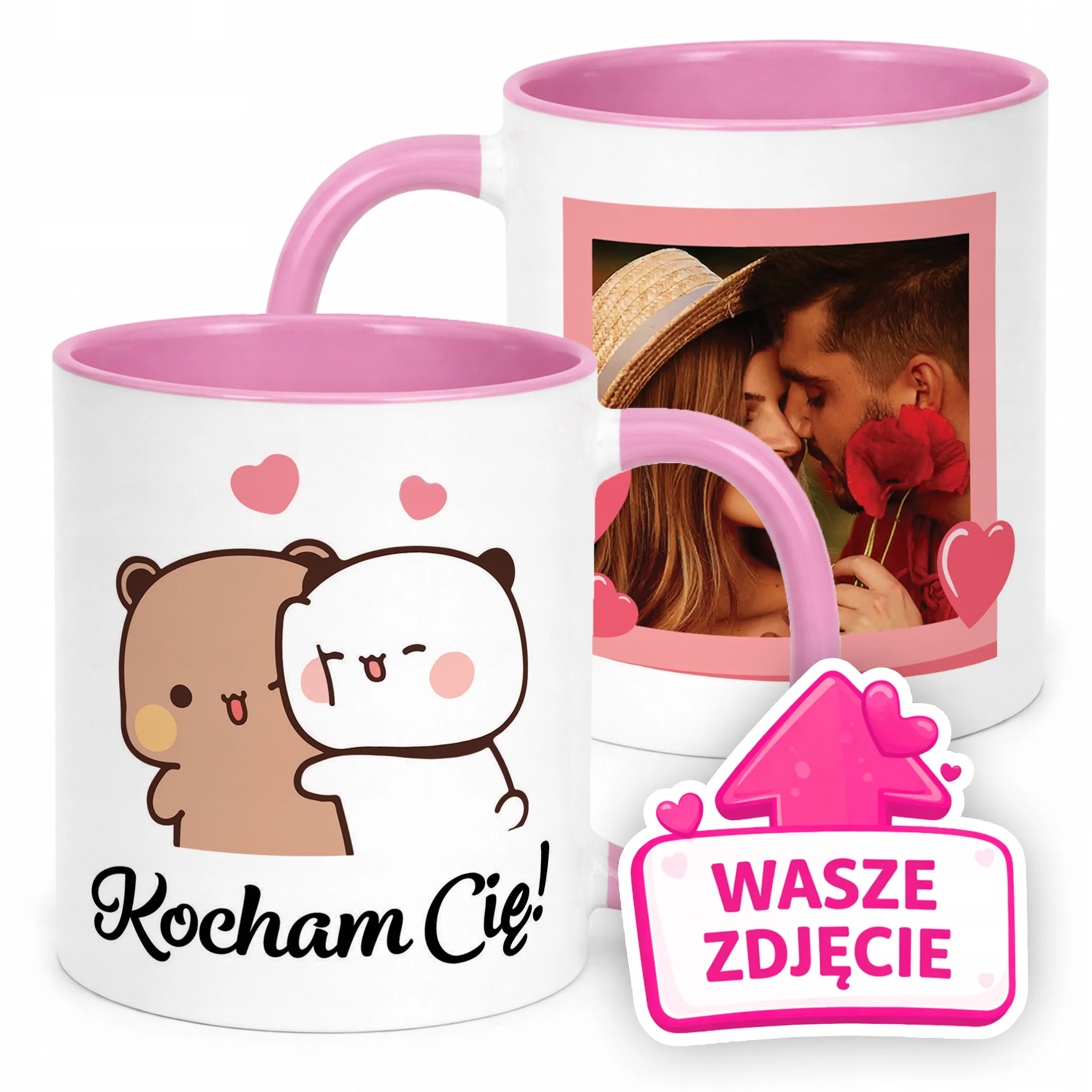 Kubek Różowy Z Własnym Zdjęciem Serce Walentynki Prezent Upominek