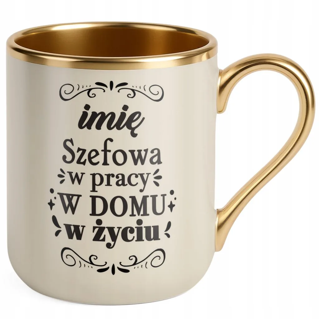 Kubek Premium Złoty Ecru Personalizowany Dzień Kobiet Zabawny
