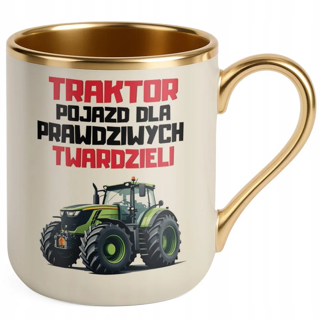 Kubek Premium Złoty Ecru Rolnik Dla Rolnika Traktor Zabawny Prezent