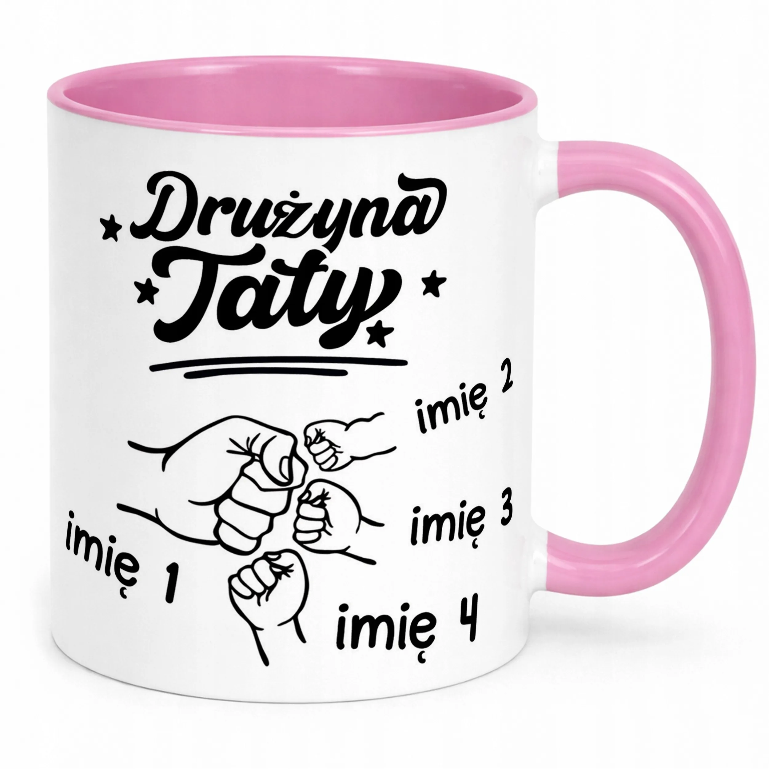 Kubek Różowy Personalizowany Dzień Ojca Najlepsza Drużyna 3 Dzieci