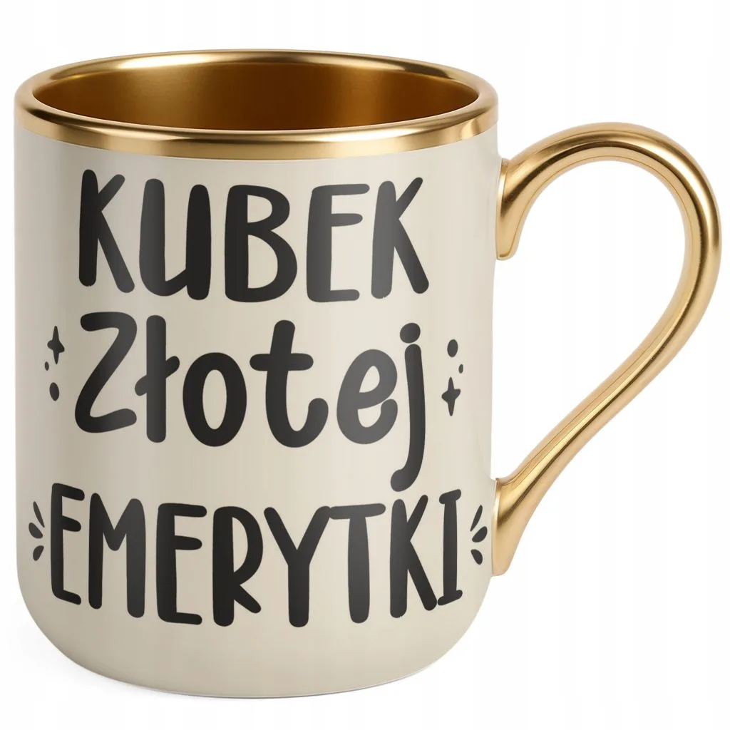 Kubek Premium Złoty Ecru Z okazji Emerytury Dla Emerytki Prezent