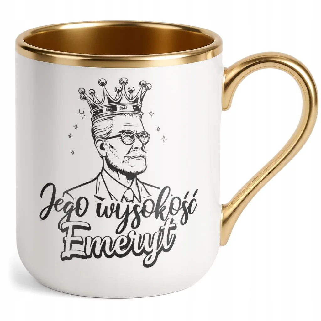 Kubek Premium Złoty Jego Wysokość Emeryt Emerytura Dla Mężczyzny Prezent