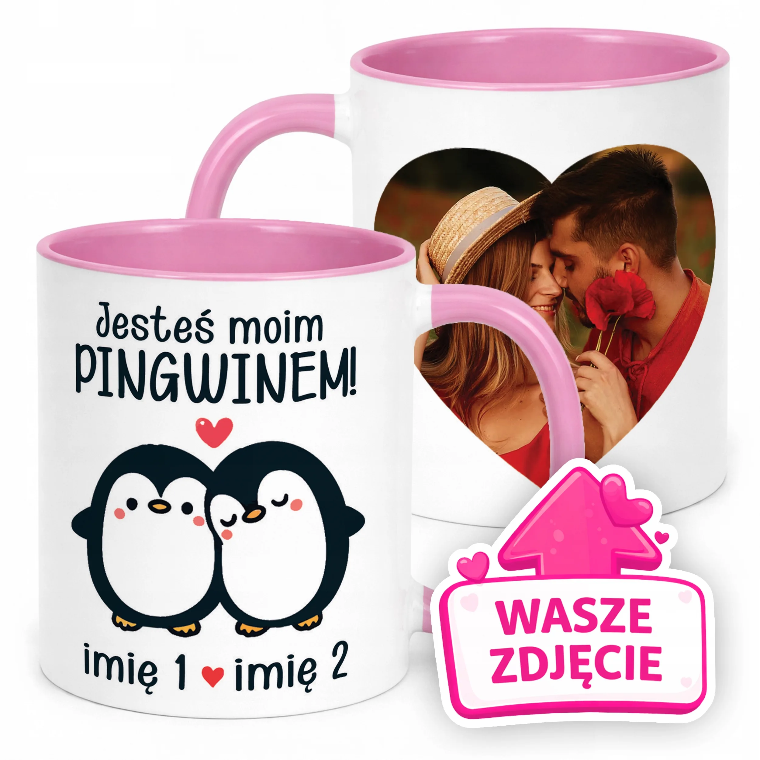 Kubek Różowy Z Własnym Zdjęciem Imionami Serce Walentynki Prezent