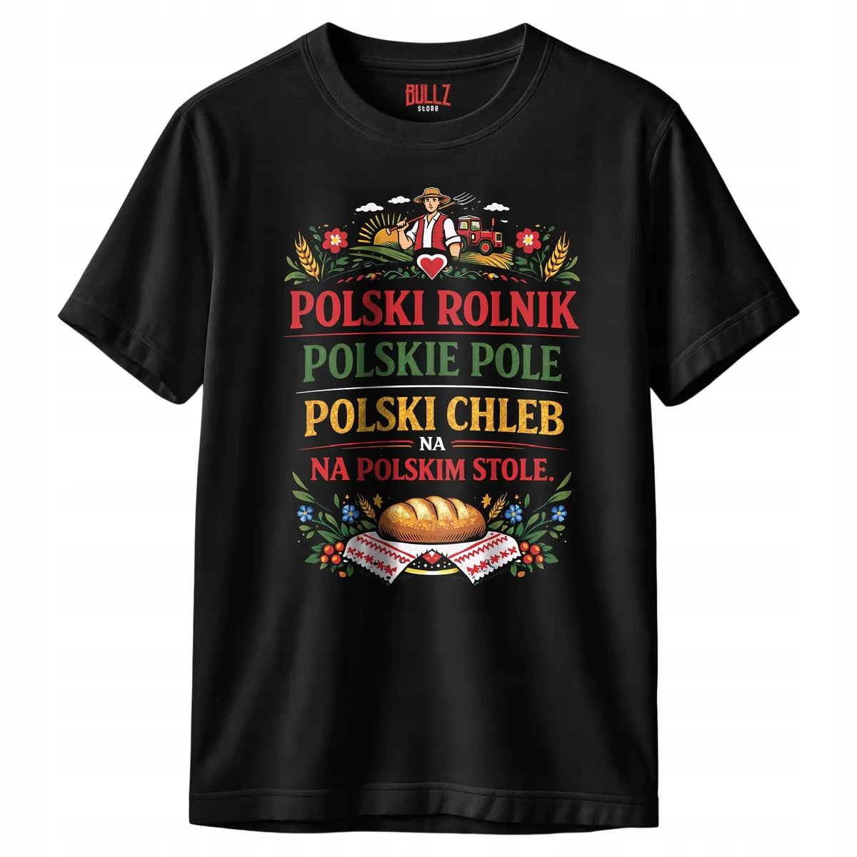 Koszulka czarna męska Polski Rolnik Polskie Pole Chleb na stole r. 3XL