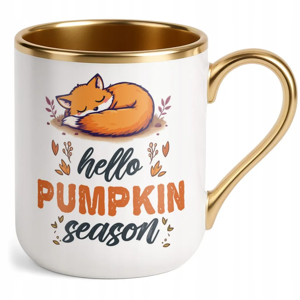 Kubek Premium Złoty Jesienny Jesień Hello Pumpkin Dynia Prezent